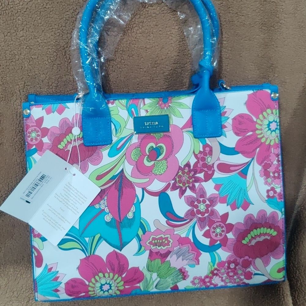 Trina Turk Pink Turquoise Floral Tote - Picture 3 of 10